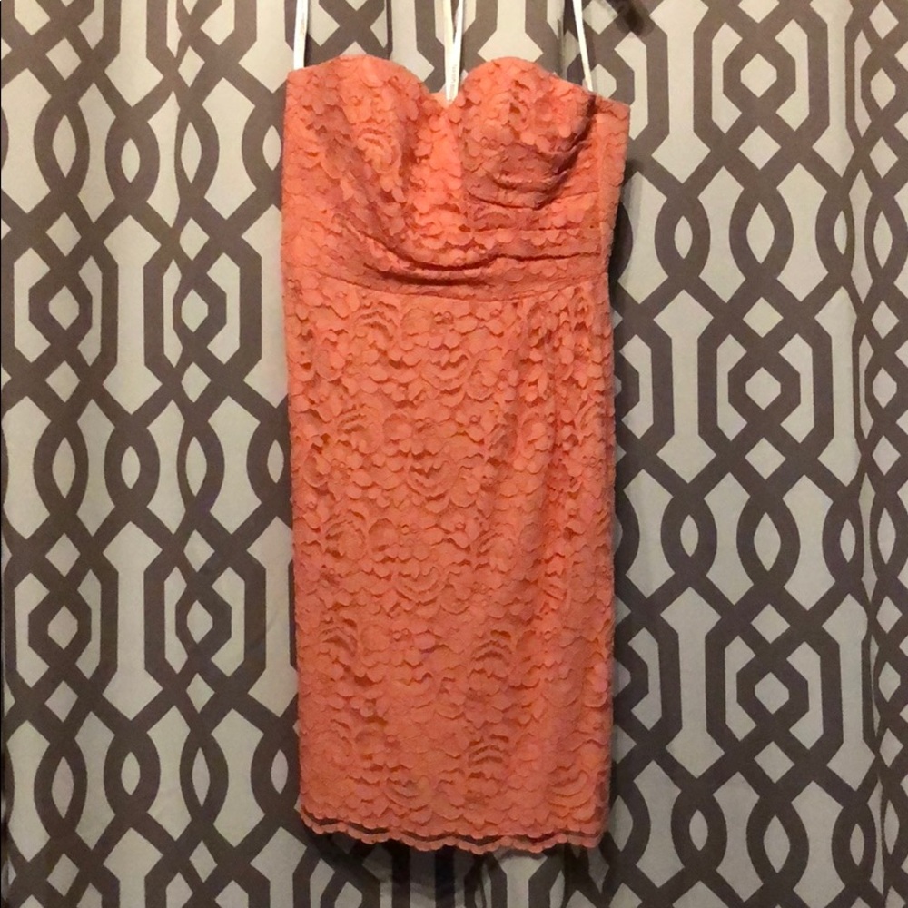 David’s Bridal coral lace bridesmaids dress